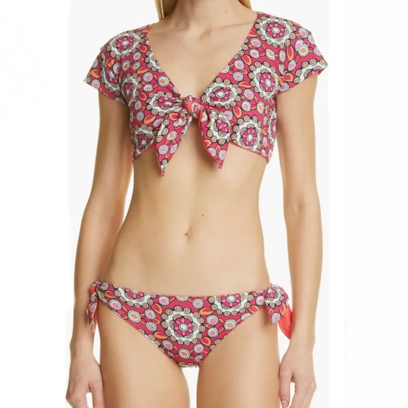 LA DOUBLEJ Tie Front Short Sleeve Swim Top & Bow Brief sz XS 425$ - Picture 4 of 13
